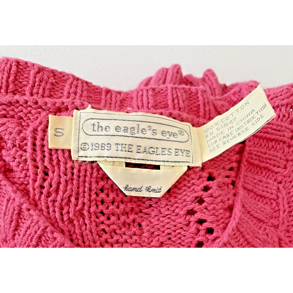 The Eagles Eyes 1989 Vintage Sweater Pink Hand Knit Pearl Button Cardigan - Picture 3 of 5